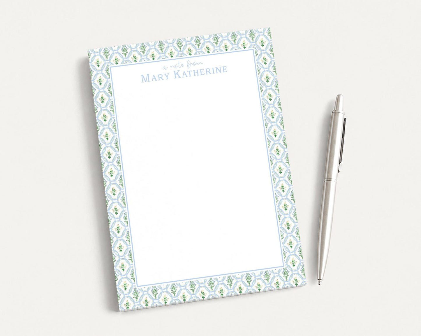 Personalized 5.5X5.5 or 5X7 Watercolor Blue Green Floral Notepad, Flowers Women Note