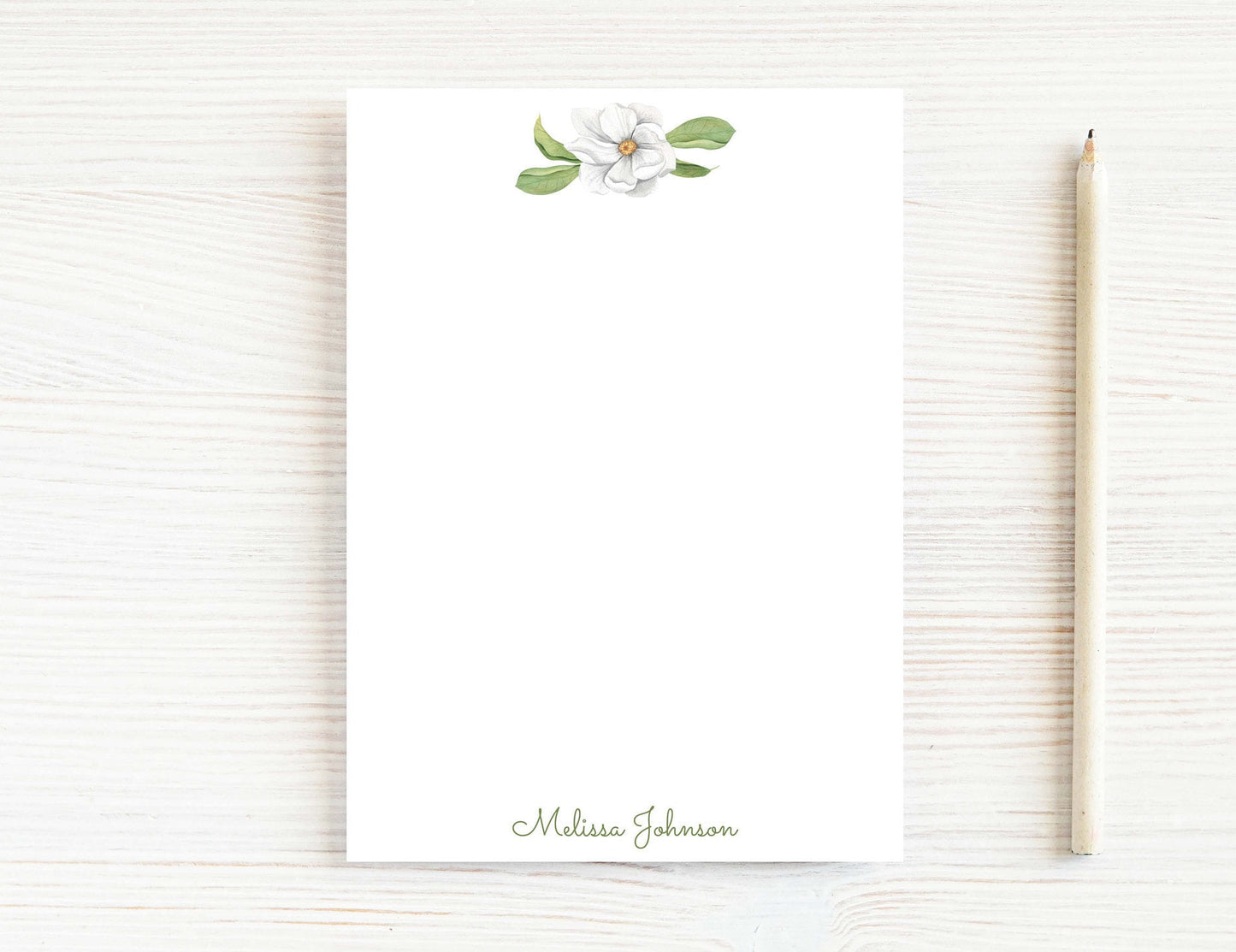 Personalized 5.5X5.5 or 5X7 Watercolor Magnolia Notepad, Floral Women Notes