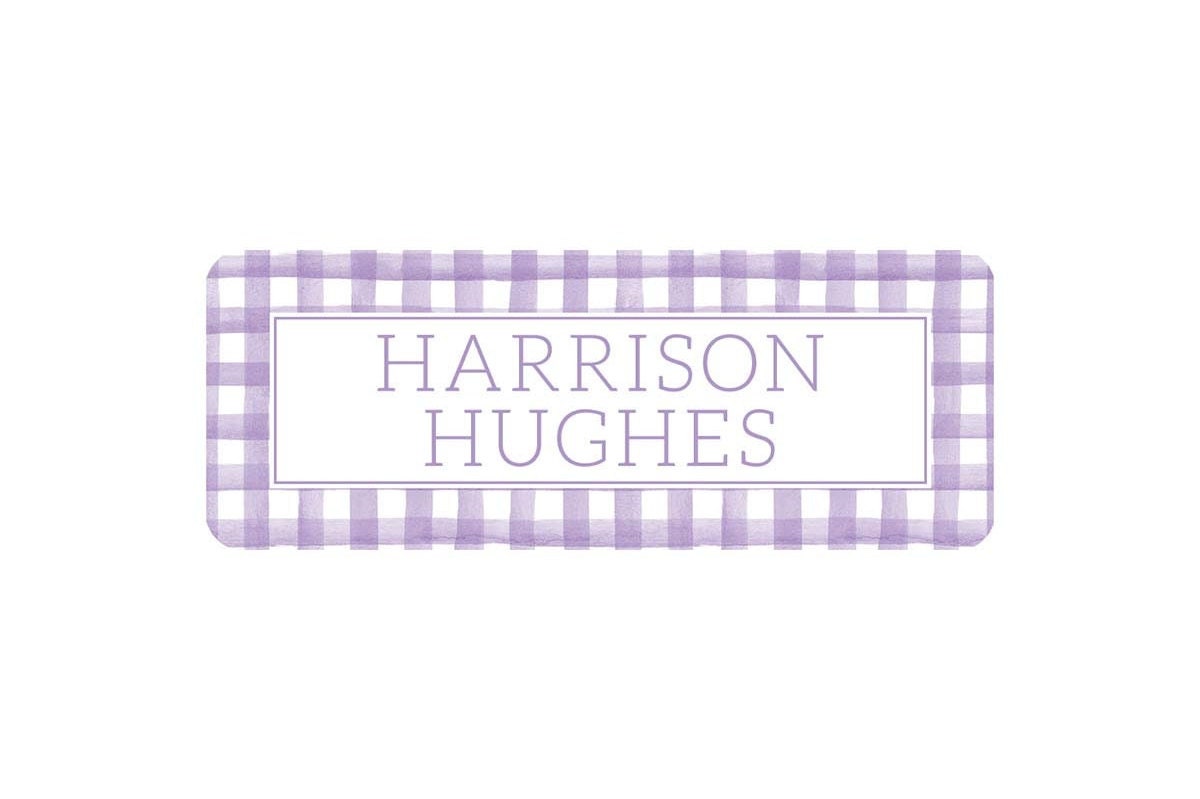 Personalized Vinyl Purple Gingham Name Labels | *NOT Dishwasher Safe*