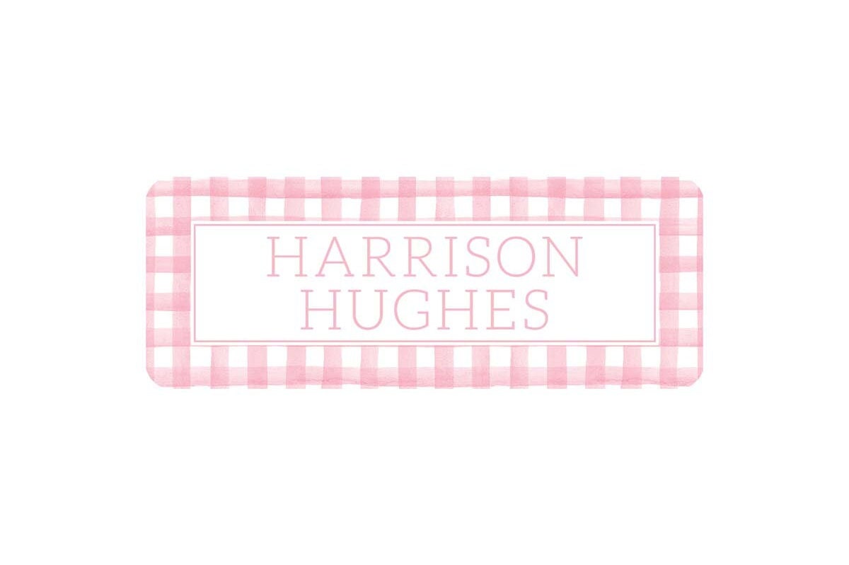 Personalized Vinyl Light Pink Gingham Name Labels | *NOT Dishwasher Safe* __etsy:5123059426