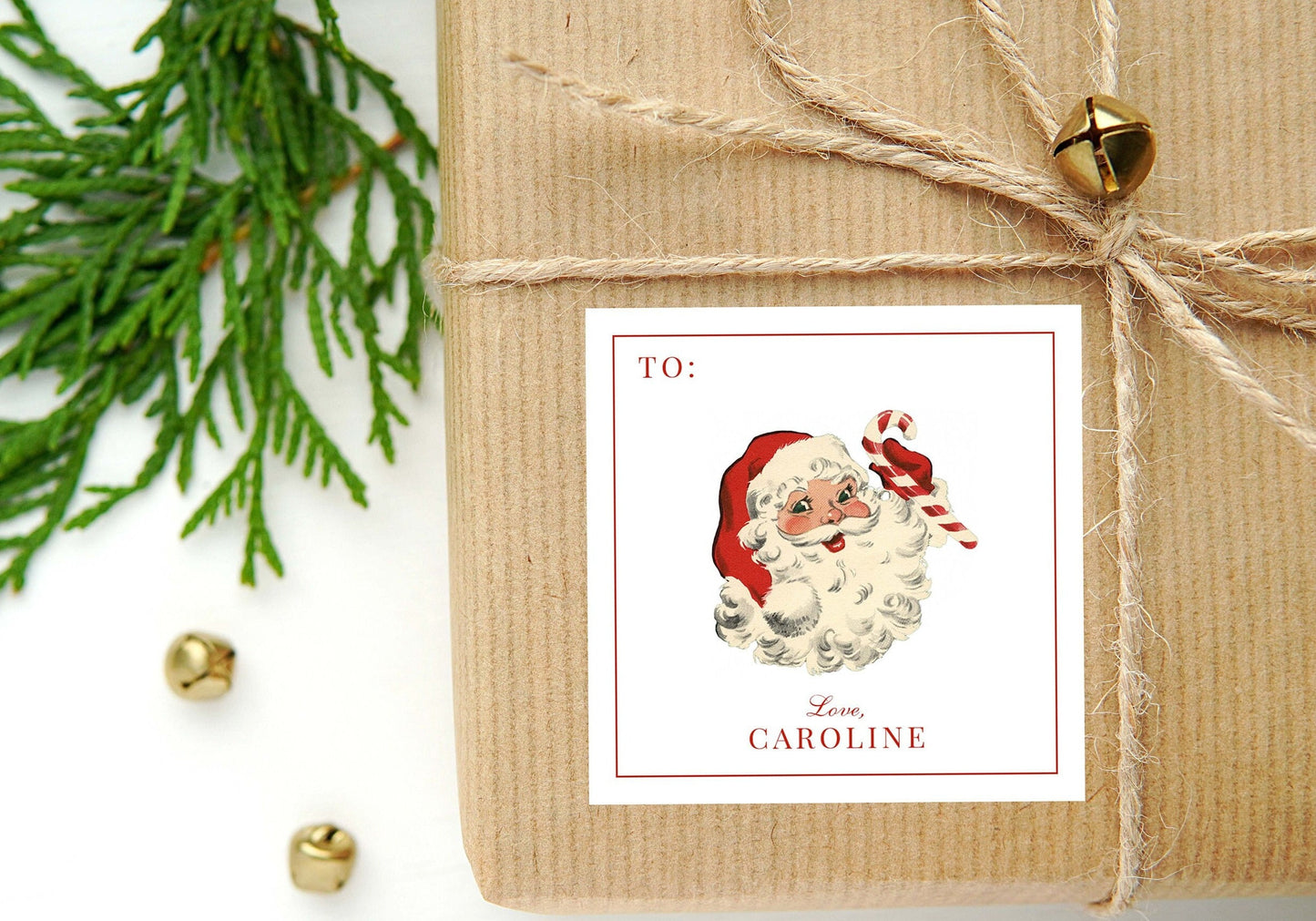 Personalized Vintage Santa Calling Card or Sticker | Santa Claus Enclosure Card | Family Square Gift Tag and Stickers