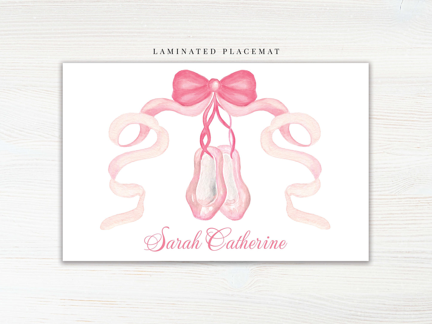 Personalized Watercolor Ballerina Shoes Placemat, Laminated Pink Girl Ballet Placemat