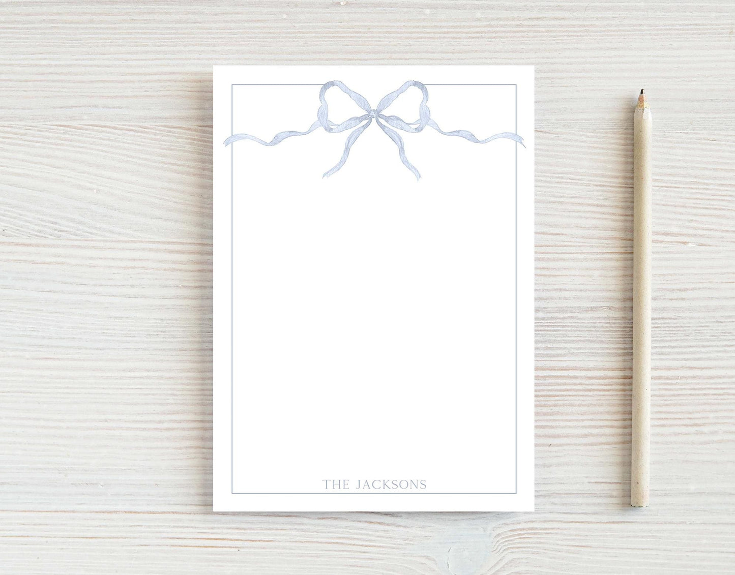 Personalized 5.5X5.5 or 5X7 Watercolor Blue Bow Notepad, Baby Boy Notes
