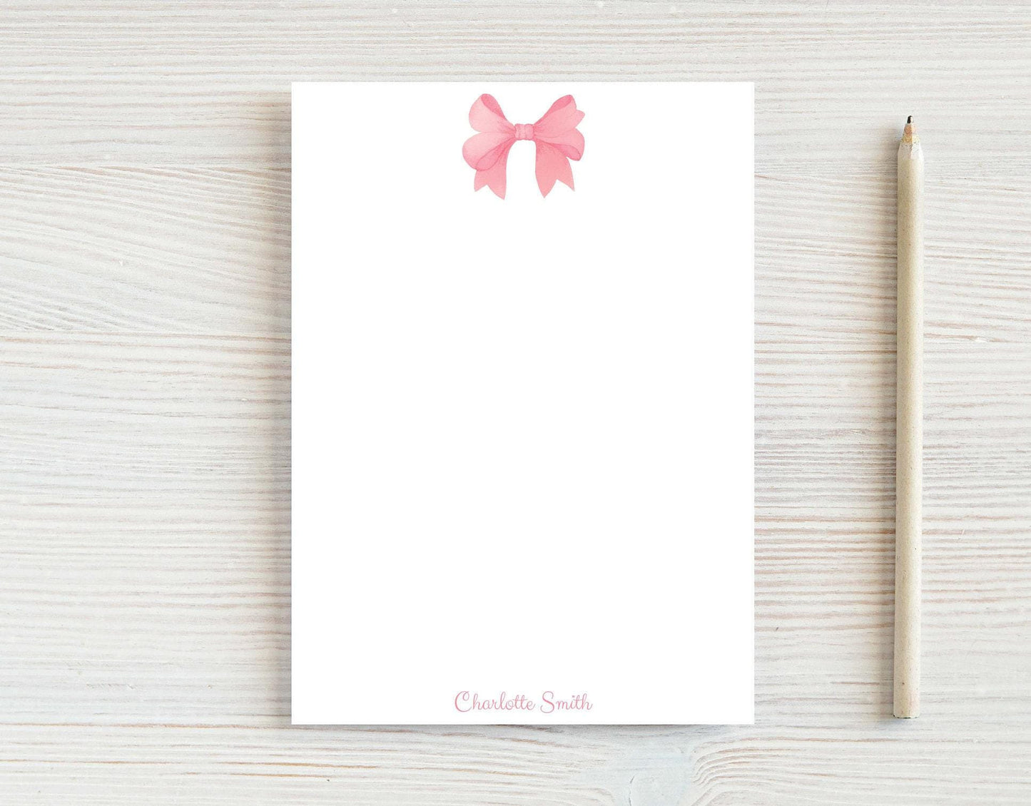 Personalized 5.5X5.5 or 5X7 Watercolor Pink Bow Notepad, Women Girl Bow Notes