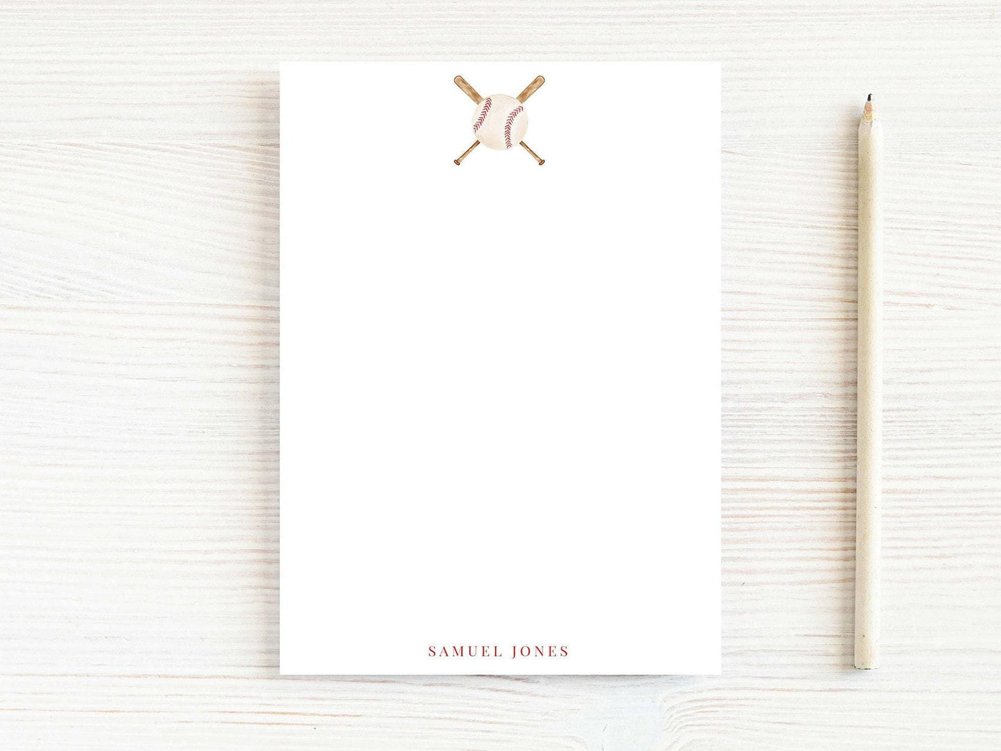 Personalized 5.5X5.5 or 5X7 Watercolor Baseball Notepad, Boy Sports Notes
