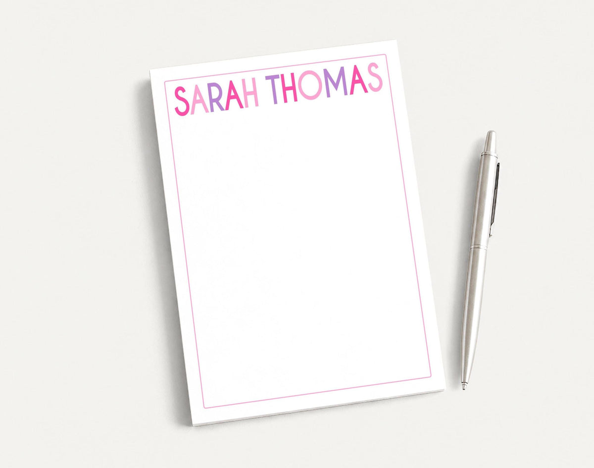 Personalized 5.5X5.5 or 5X7 Colorful Block Letters Notepad, Pink Purple Women Girl Notes __etsy:8605834759