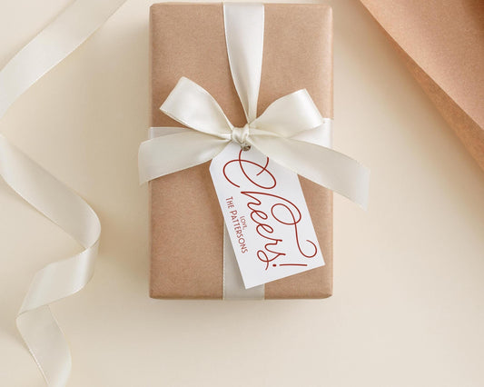 2 x 3.5 inch Cheers Script Gift Tags | Personalized Celebrate Colorful Family Gift Tag