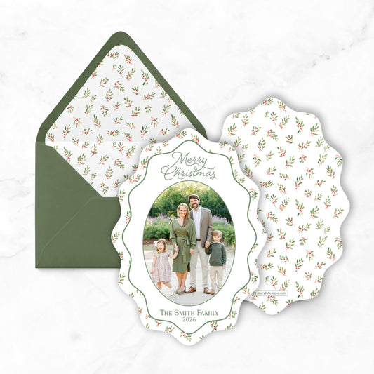 A Christmas card featuring a family photo of a man, woman, and two children, along with the text "Merry Christmas" and "The Smith Family 2020".