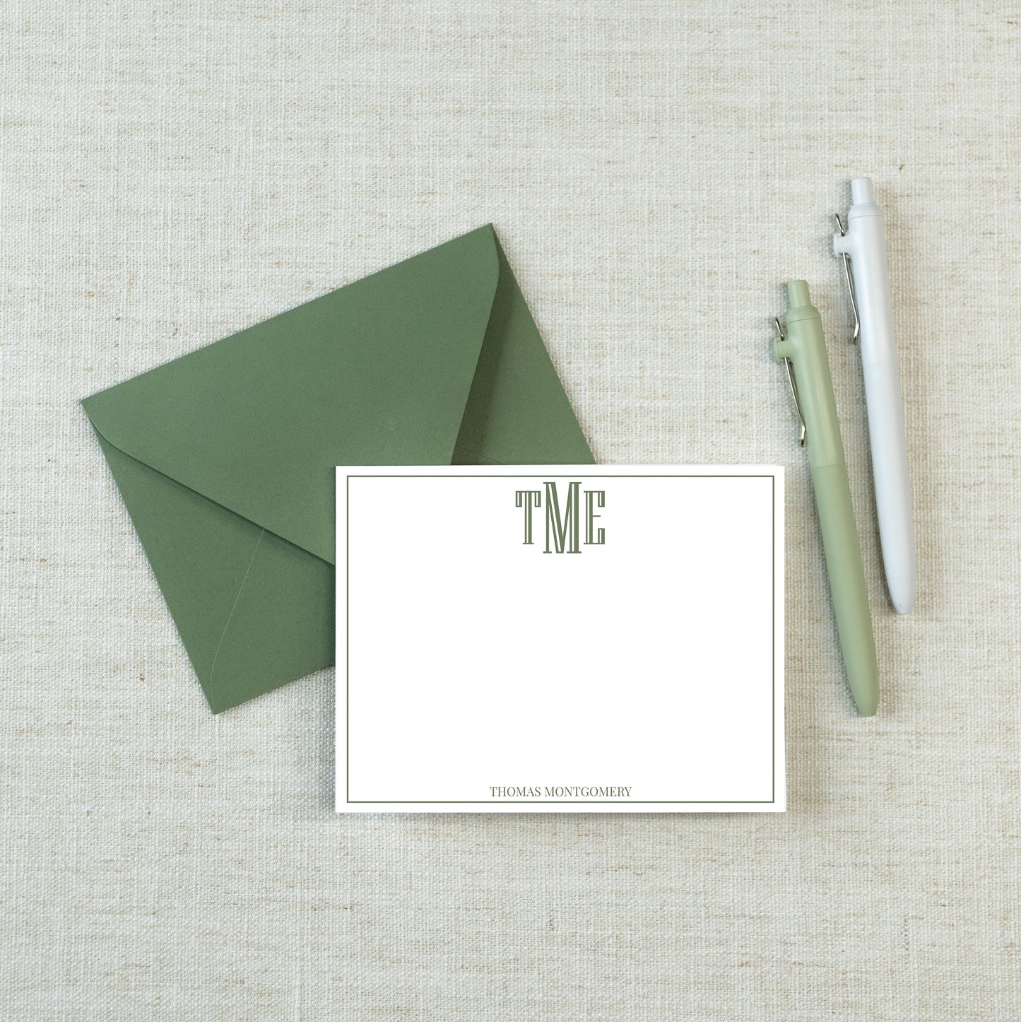 Personalized A2 Size Block Simple Monogram Stationery, Family Boy Men Flat Notecard Set