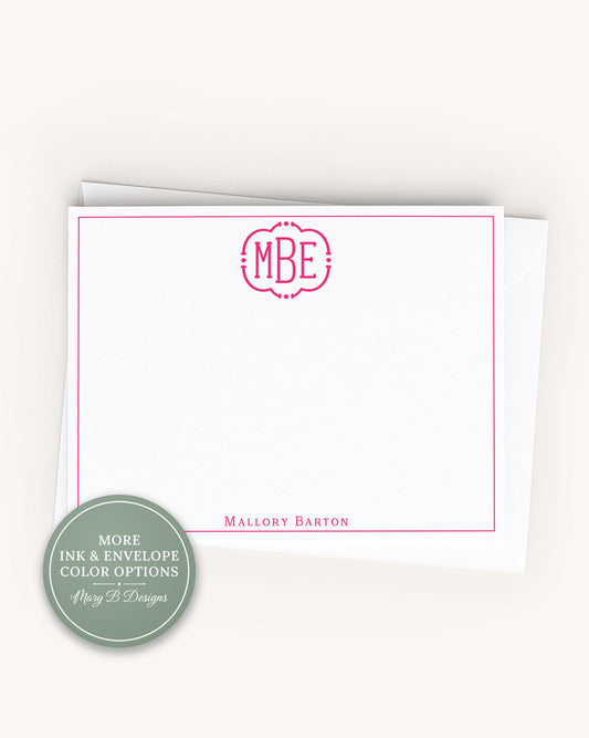 Personalized A2 Size Colored Monogram Stationery, Women Girl Initials Custom Flat Notecard Set
