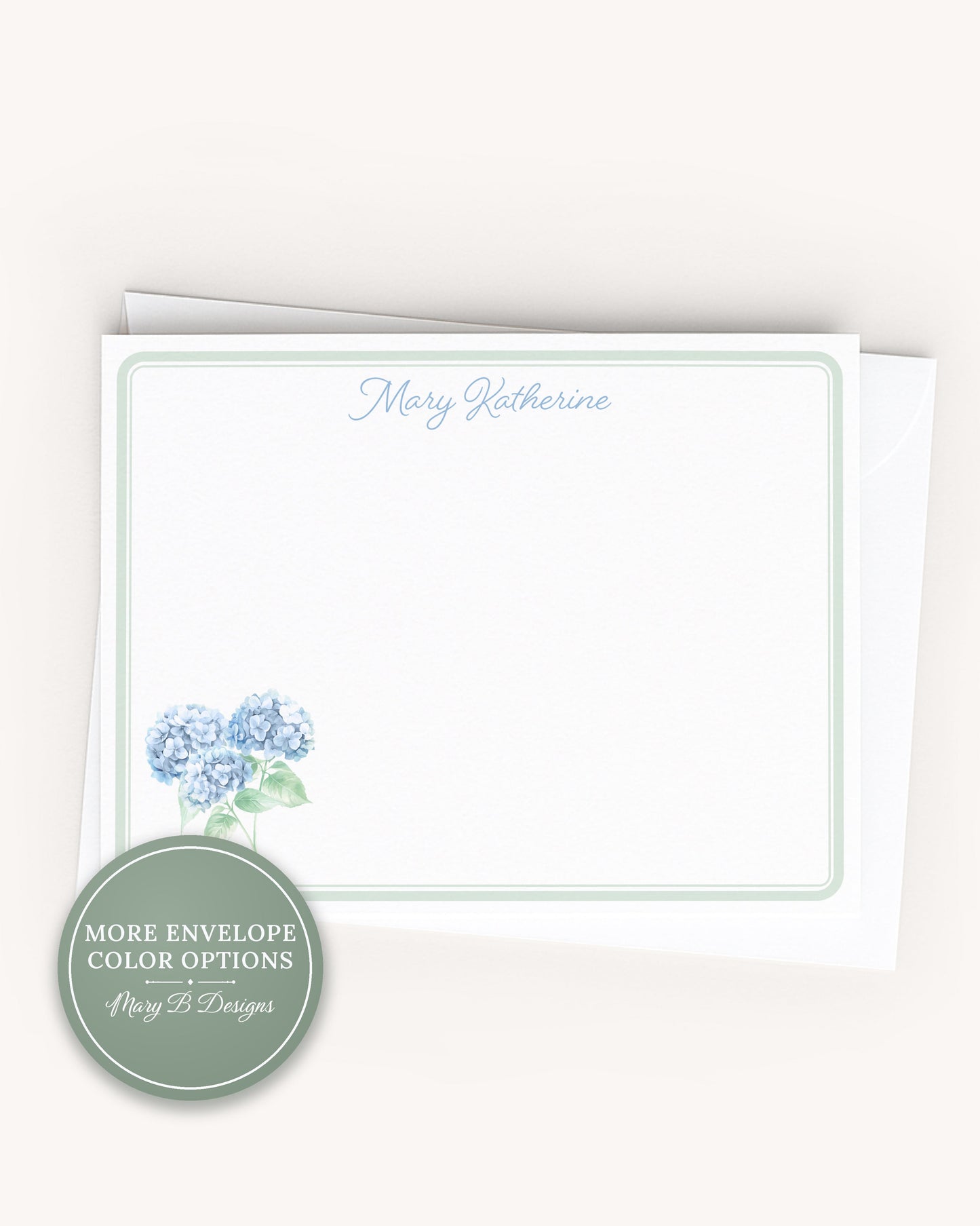 Personalized A2 Size Blue Watercolor Hydrangea Stationery, Girl Women Floral Flat Notecard Set (Copy)