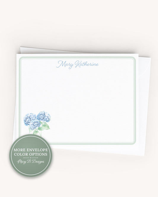 Personalized A2 Size Blue Watercolor Hydrangea Stationery, Girl Women Floral Flat Notecard Set (Copy)