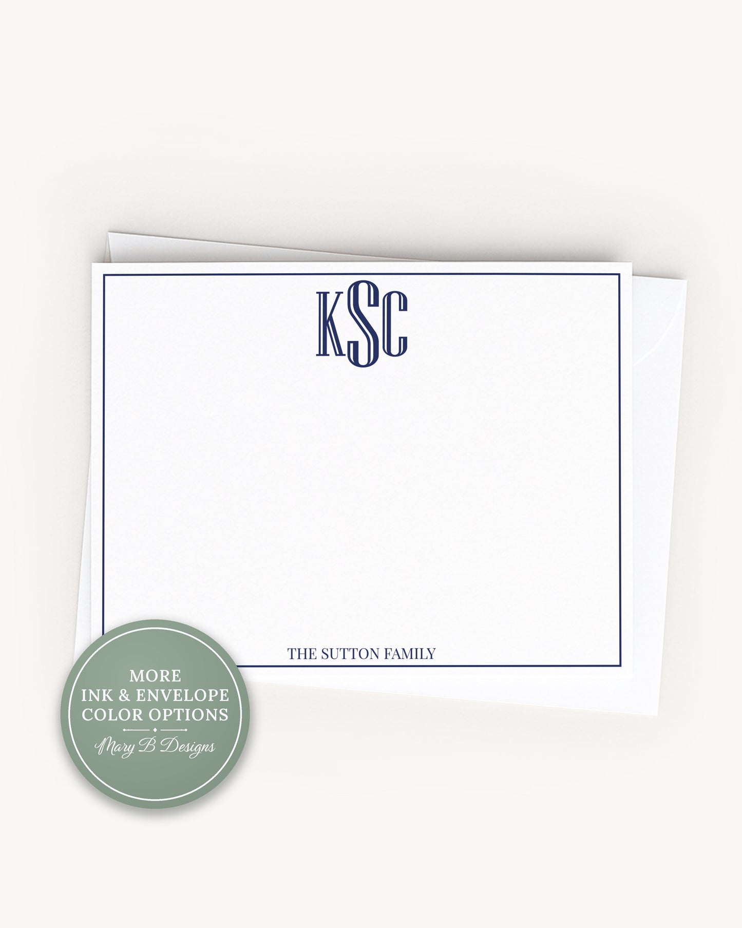 Personalized A2 Size Block Simple Monogram Stationery, Family Boy Men Flat Notecard Set