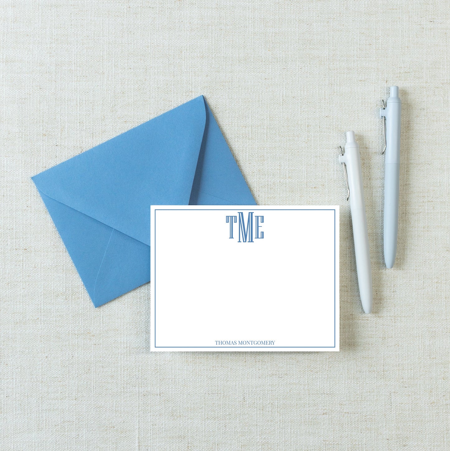 Personalized A2 Size Block Simple Monogram Stationery, Family Boy Men Flat Notecard Set