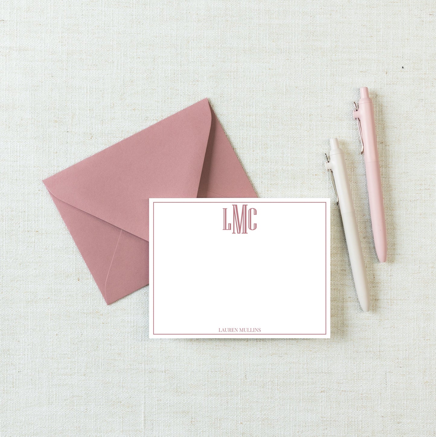 Personalized A2 Size Block Simple Monogram Stationery, Family Boy Men Flat Notecard Set
