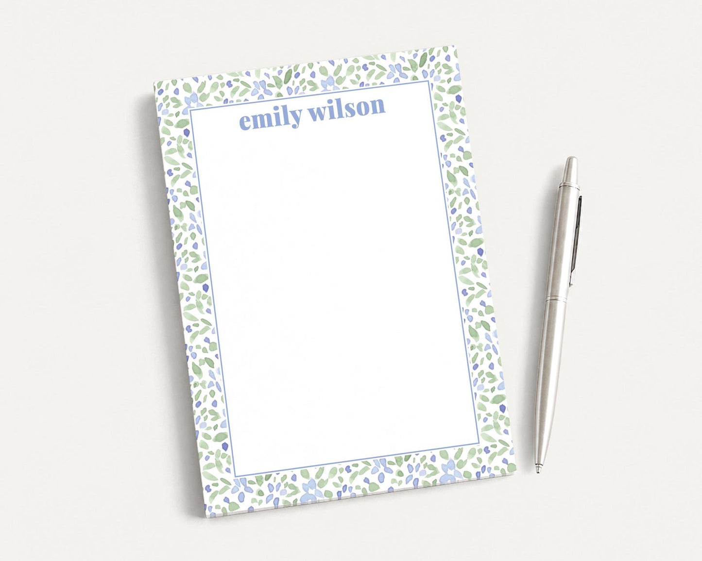 Personalized 5.5X5.5 or 5X7 Watercolor Blue Green Floral Notepad, Flower Women Note