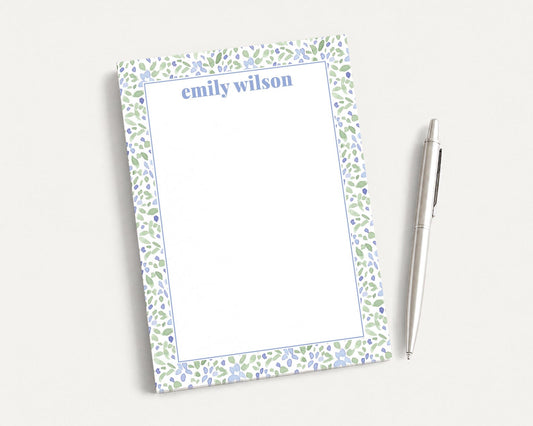 Personalized 5.5X5.5 or 5X7 Watercolor Blue Green Floral Notepad, Flower Women Note