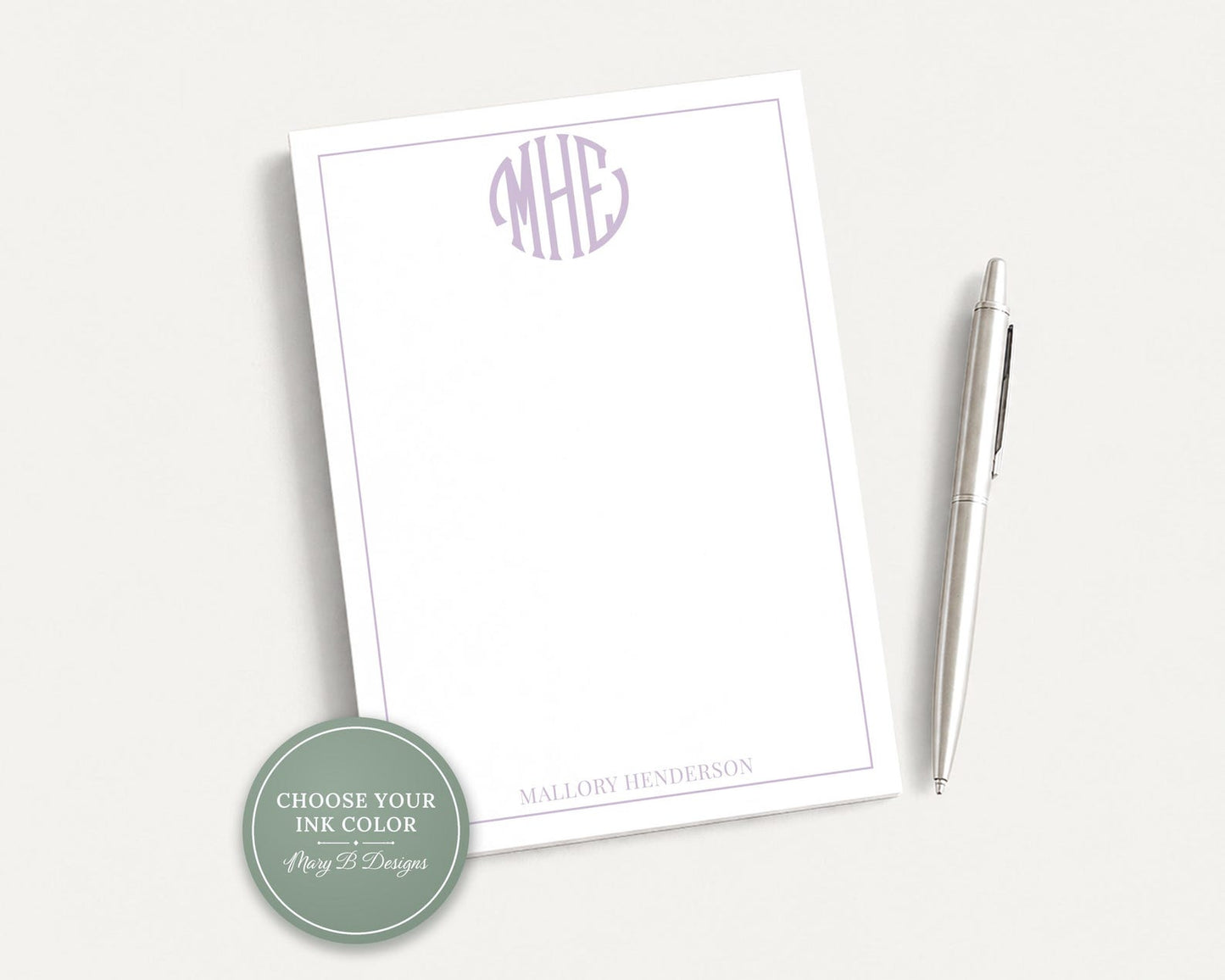 Personalized 5.5x5.5 or 5x7 Circle Monogram Notepad, Colorful Women Family Initials Note
