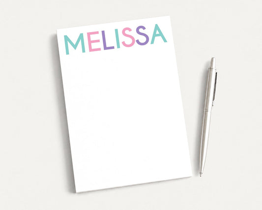 Personalized 5.5X5.5 or 5X7 Block Letter Notepad, Colorful Girl Kid Notes