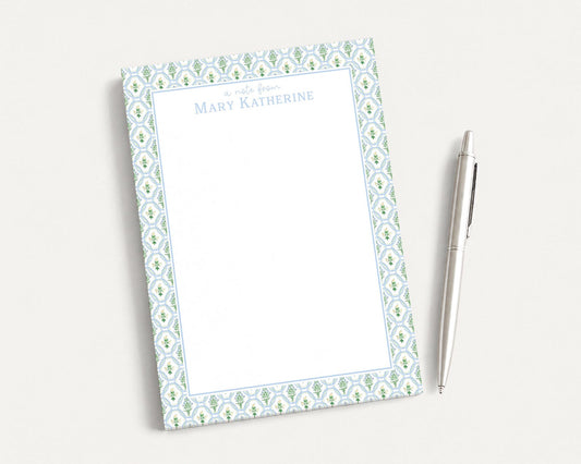 Personalized 5.5X5.5 or 5X7 Watercolor Blue Green Floral Notepad, Flowers Women Note