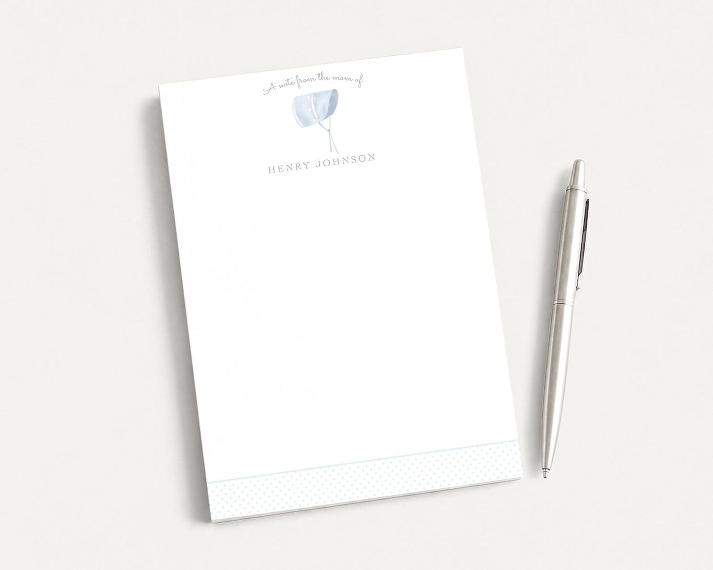 Personalized 5.5X5.5 or 5X7 Blue Bonnet Notepad, Baby Boy Newborn Note