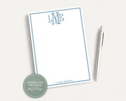 Personalized 5.5x5.5 or 5x7 Dot Monogram Notepad, Colorful Women Family Initials Note