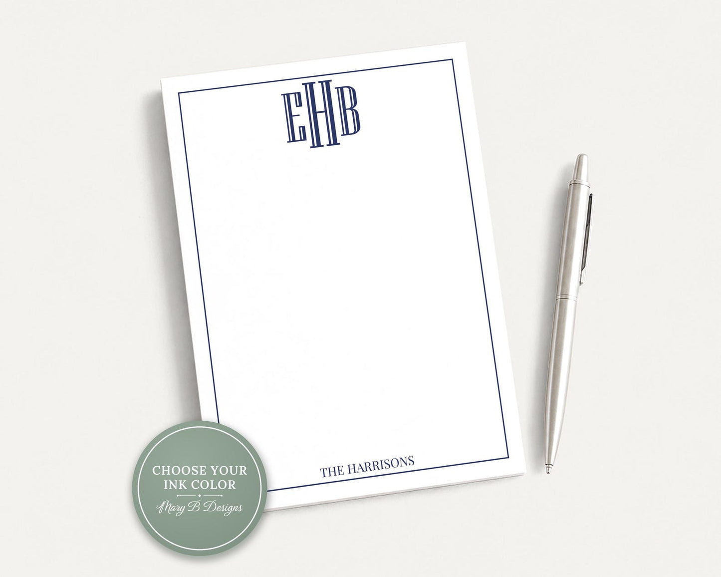 Personalized 5.5x5.5 or 5x7 Block Monogram Notepad, Colorful Family Men Initials Note