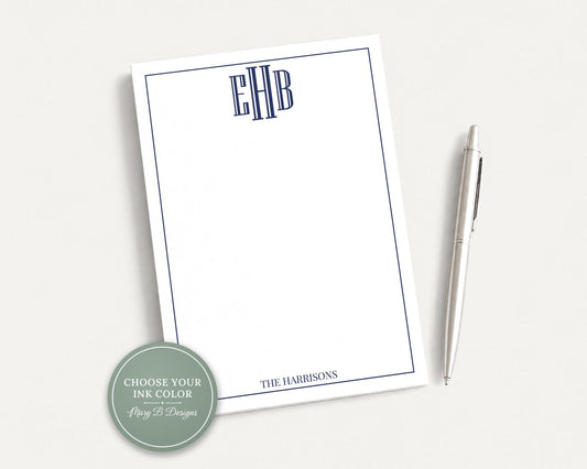 Personalized 5.5x5.5 or 5x7 Block Monogram Notepad, Colorful Family Men Initials Note