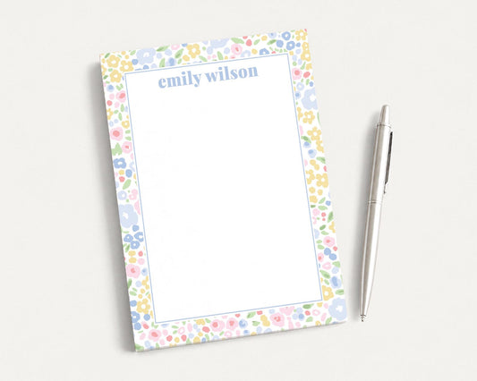 Personalized 5.5X5.5 or 5X7 Watercolor Pink Blue Floral Notepad, Flowers Girl Notes