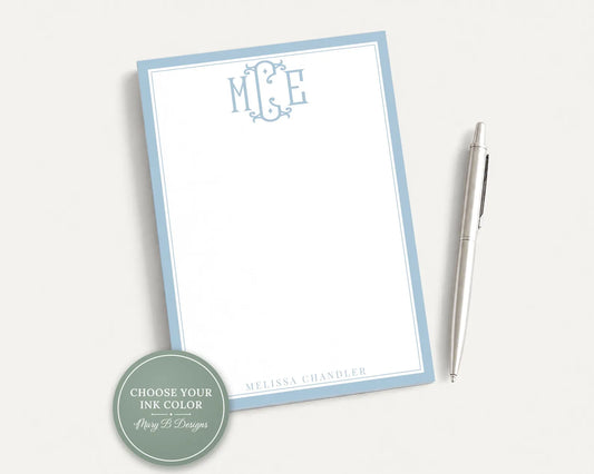 Personalized 5x7 Monogram Colorful Notepad, Women Family Initials Note