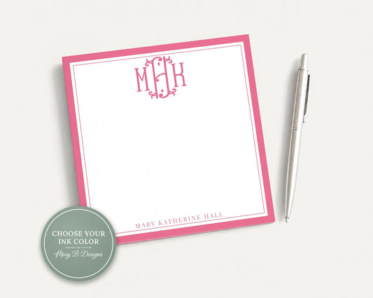 Personalized 5.5x5.5 Monogram Colorful Notepad, Women Family Initials Note