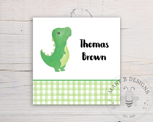Personalized Watercolor Dinosaur Calling Card, Boy Enclosure Card, Girl Square Gift Tag