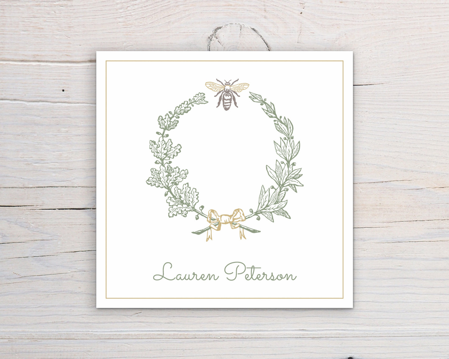 Personalized Bee Wreath Calling Card, Laurel Wreath Enclosure Card, Women Family Gift Tag