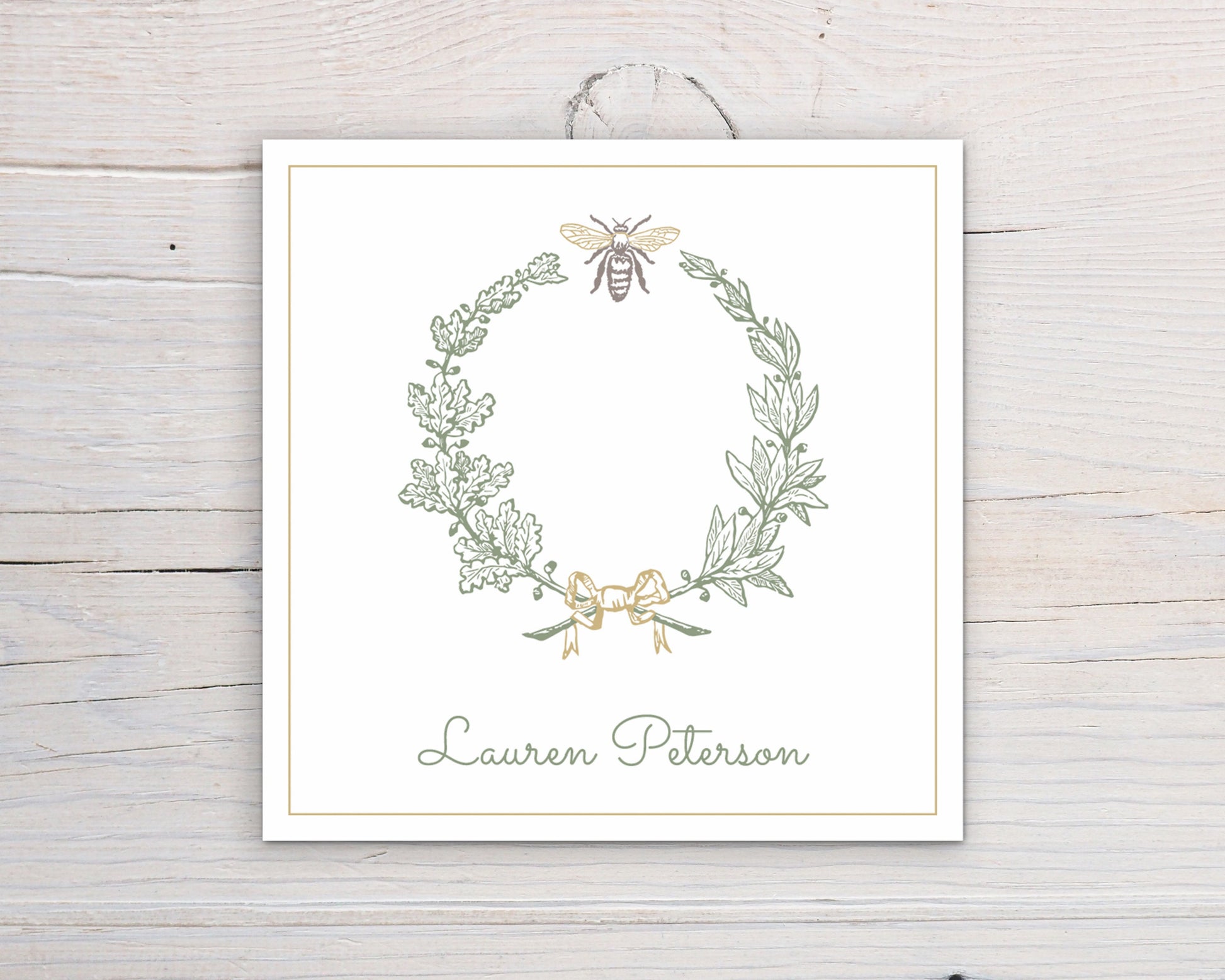 Personalized Bee Wreath Calling Card, Laurel Wreath Enclosure Card, Women Family Gift Tag