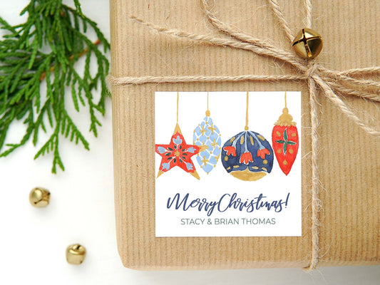 Personalized Christmas Ornament Calling Card or Sticker | Ornaments Enclosure Card | Family Square Gift Tag and Stickers