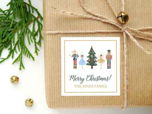 Personalized Watercolor Christmas Calling Card or Sticker | Basic Nutcracker Enclosure Card | Family Square Gift Tag and Stickers