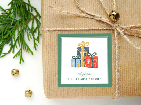 Personalized Watercolor Christmas Calling Card or Sticker | Presents Enclosure Card | Family Square Gift Tag and Stickers