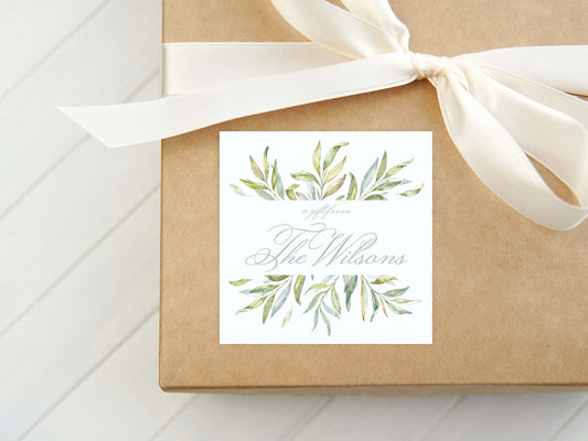 Personalized Watercolor Last Name Calling Card, Greenery Enclosure Card, Family Gift Tag