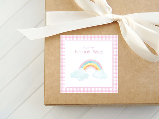 Personalized Rainbow Calling Card, Girl Enclosure Card, Colorful Kid Square Gift Tag
