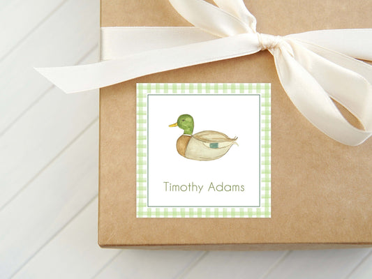 Personalized Watercolor Duck Calling Card, Boy Mallard Duck Enclosure Card, Square Animal Gift Tag
