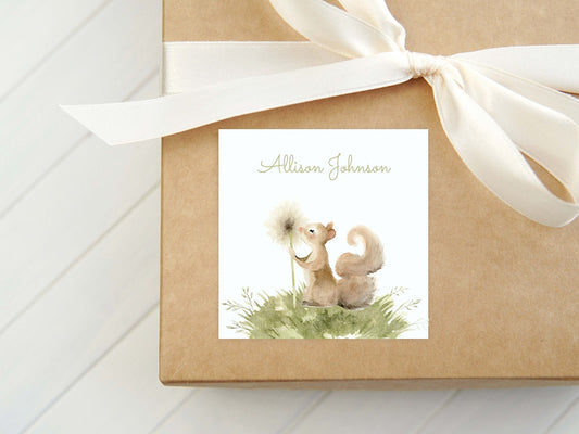 Personalized Watercolor Squirrel Calling Card, Women Enclosure Card, Gift Tag