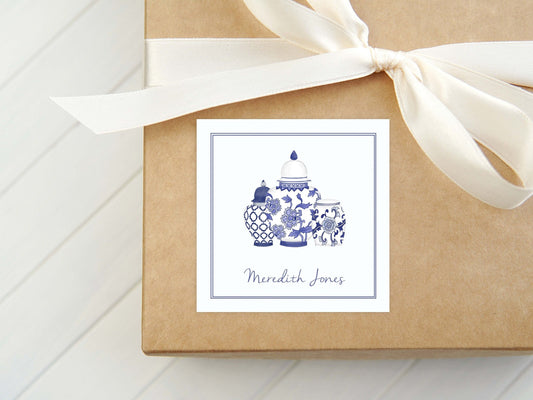 Personalized Ginger Jar Calling Card, Women Enclosure Card, Girl Blue Gift Tag