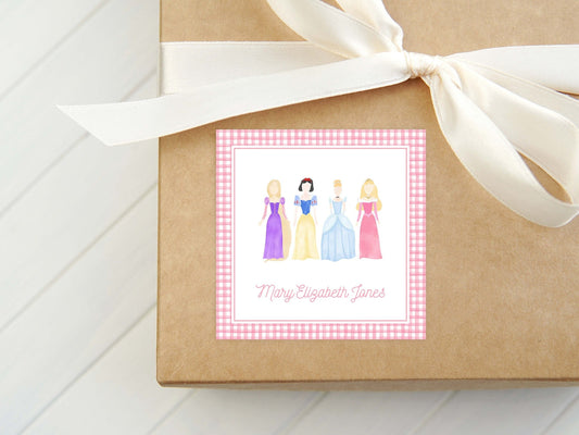 Personalized Watercolor Princess Calling Card, Kid Stationery Square Card, Girl Gift Tag