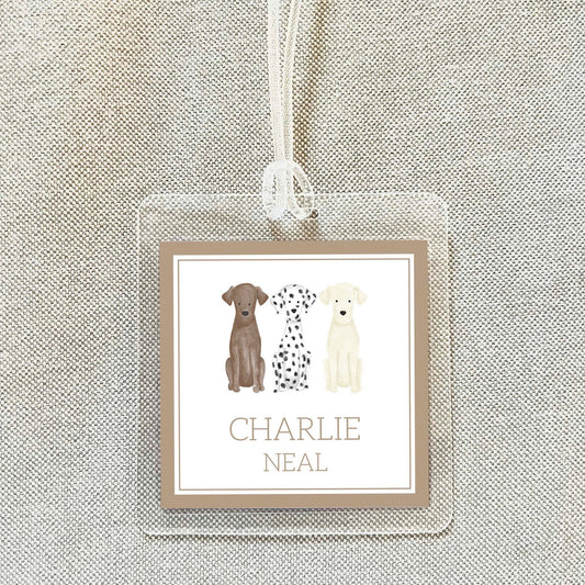 Personalized Watercolor Dog Bag Tag, Laminated Boy Luggage Tag, Diaper Bag Tag