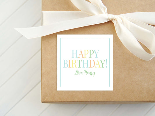 Personalized Happy Birthday Light Green Calling Card, Colorful Enclosure Card, Child Birthday Gift Sticker