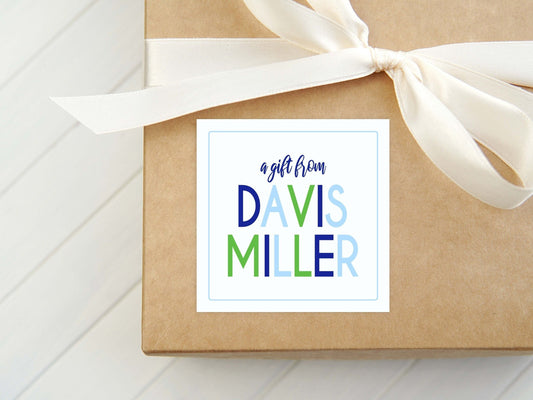 Personalized Boy Colorful Calling Card | Kid Stationery Square Card | Blue Green Gift Tag