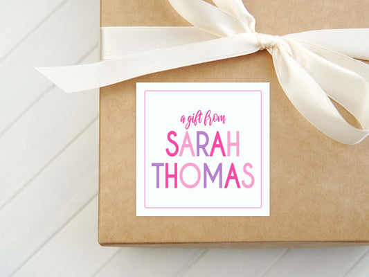 Personalized Girl Colorful Calling Card | Kid Stationery Square Card | Pink Purple Gift Tag