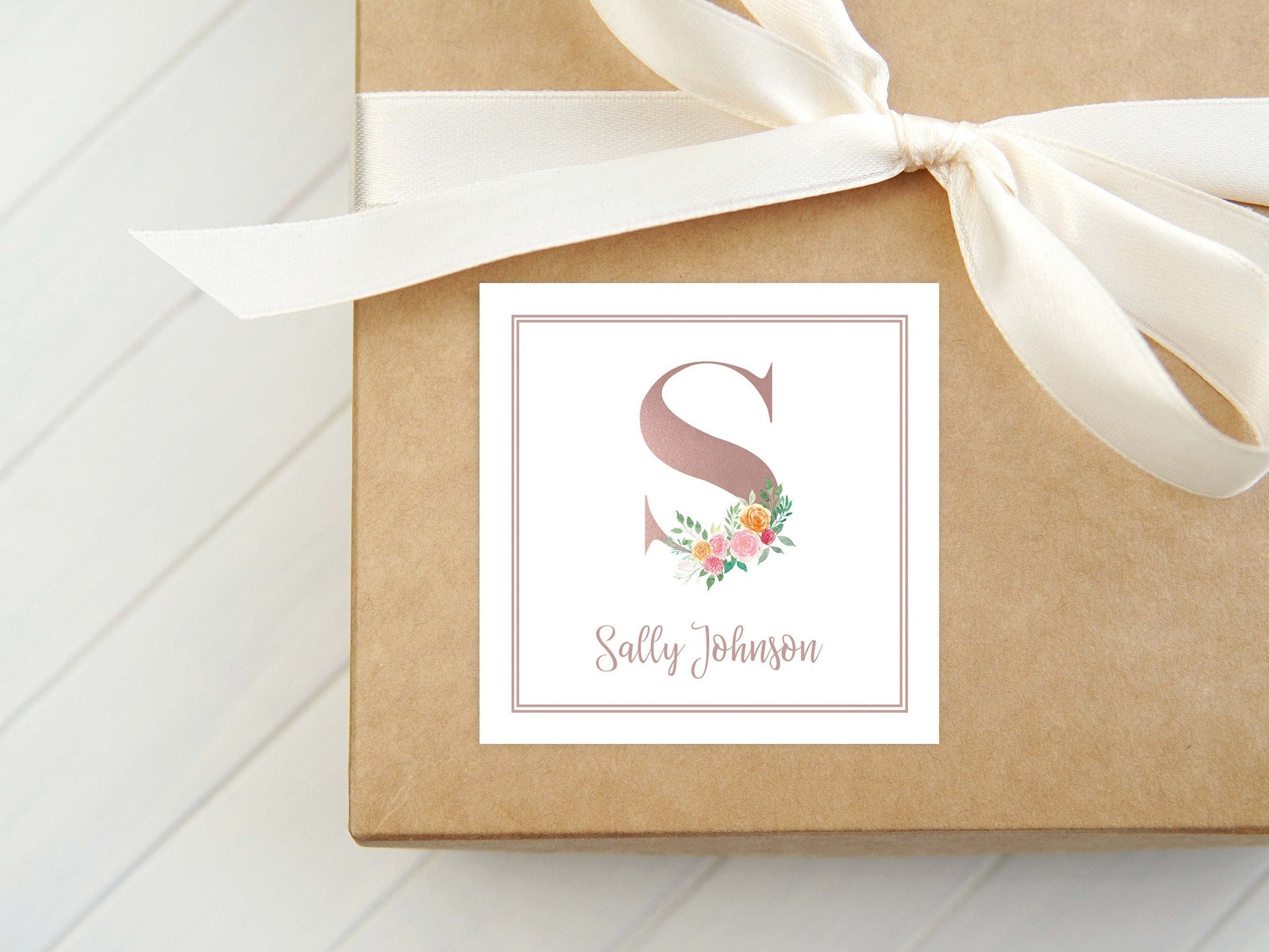 Personalized Initial Floral Calling Card, Woman Enclosure Card, Flower Gift Tag