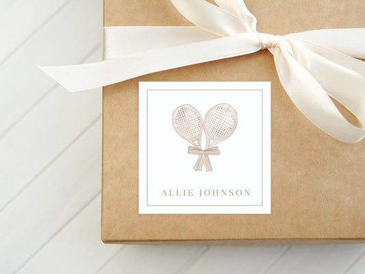Personalized Watercolor Tennis Gift Tag, Girl Boy Enclosure Card, Square Calling Card