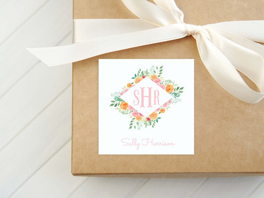 Personalized Watercolor Floral Calling Card, Colorful Monogram Enclosure Card, Flower Initials Gift Tag